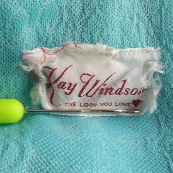 KAY WINSOR Day Dress, L, Aqua Blue, Short sleeves, Dagger collar, VINTAGE - Picture 11 of 13